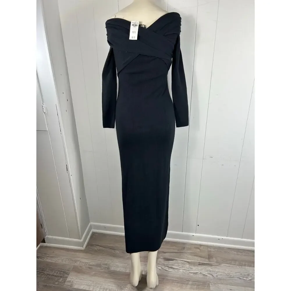 Abercrombie & Fitch Black Off Shoulder Sweater Dress NWT Midi Bodycon Elegant XS